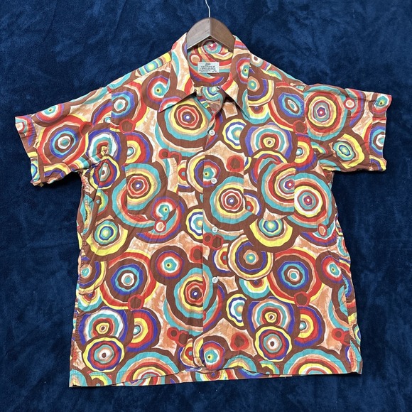 Vtg Skipper Wilson Brothers Mens 70's Retro Button Shirt Size M/L 16 Psychedelic